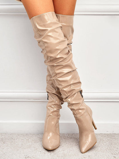 PU Pointed Toe Over The Knee Boots - ECHOINE