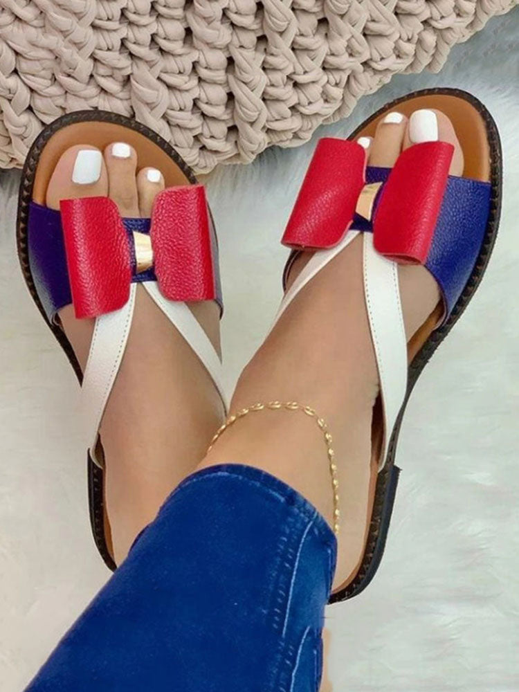 Bow Color Block Slippers - ECHOINE