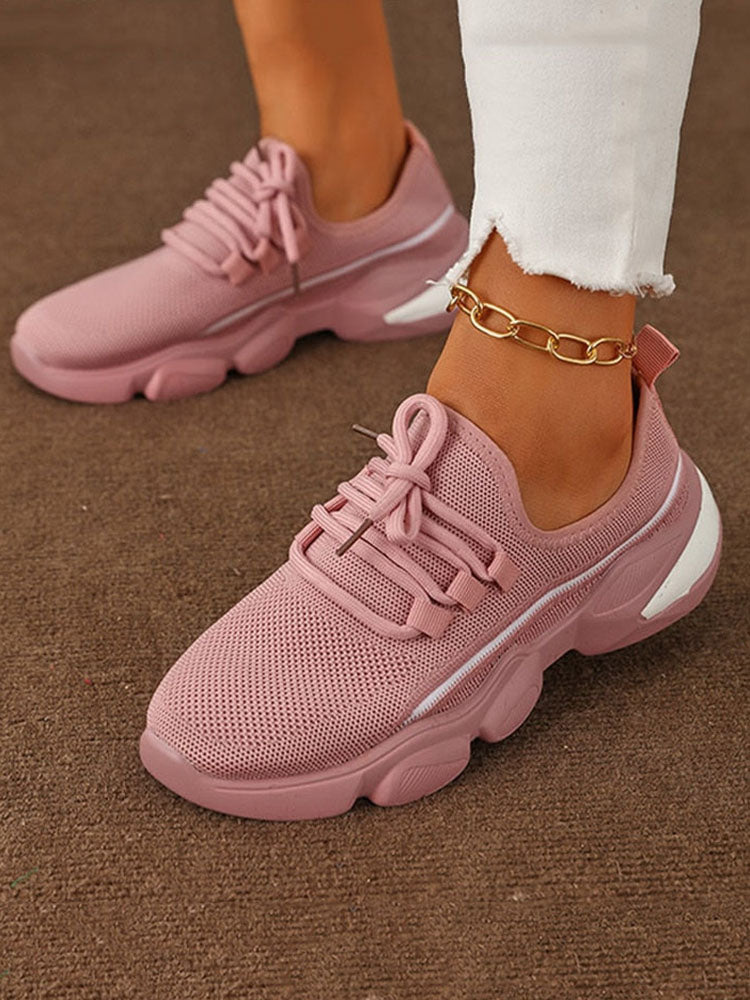 Lace-Up Knitted Mesh Breathable Sneakers - ECHOINE