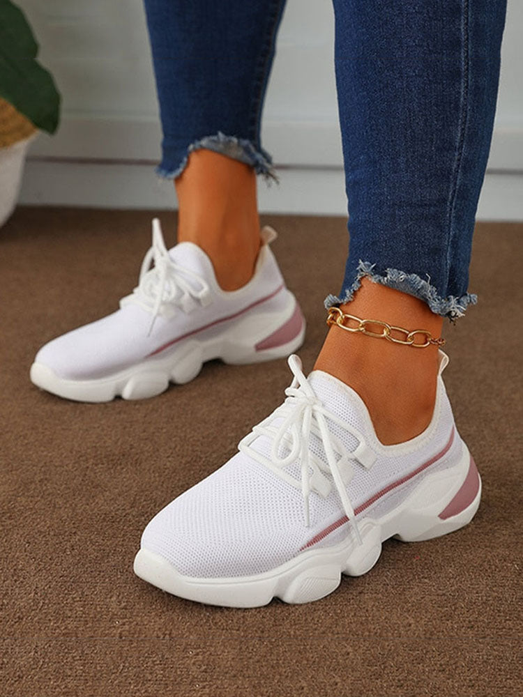 Lace-Up Knitted Mesh Breathable Sneakers - ECHOINE