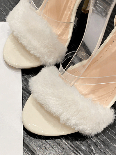 Fluffy Strap Stiletto Heel Sandals - ECHOINE