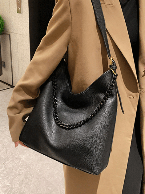 PU Leather Solid Shoulder Bag - ECHOINE