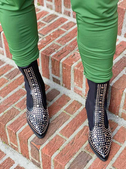 Studded Pointed Toe Booties - ECHOINE