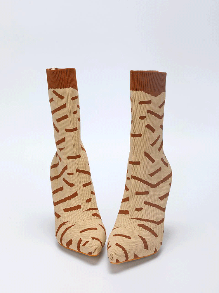 Striped Knit Stiletto Heel Sock Boots - ECHOINE