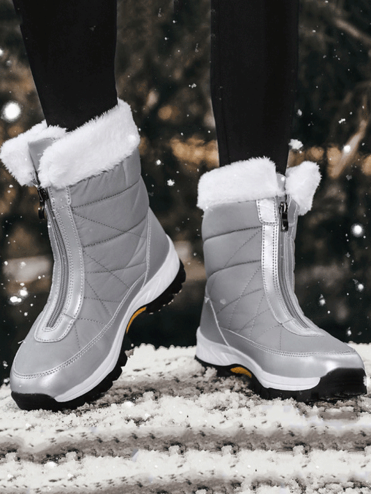 Fur Zipper Front Snow Boots - ECHOINE