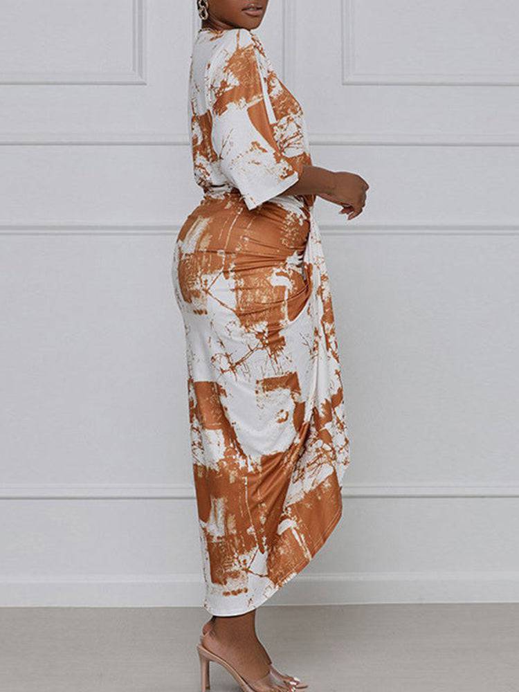 Tie Dye Split Joint Fold Asymmetrical Dresses - ECHOINE