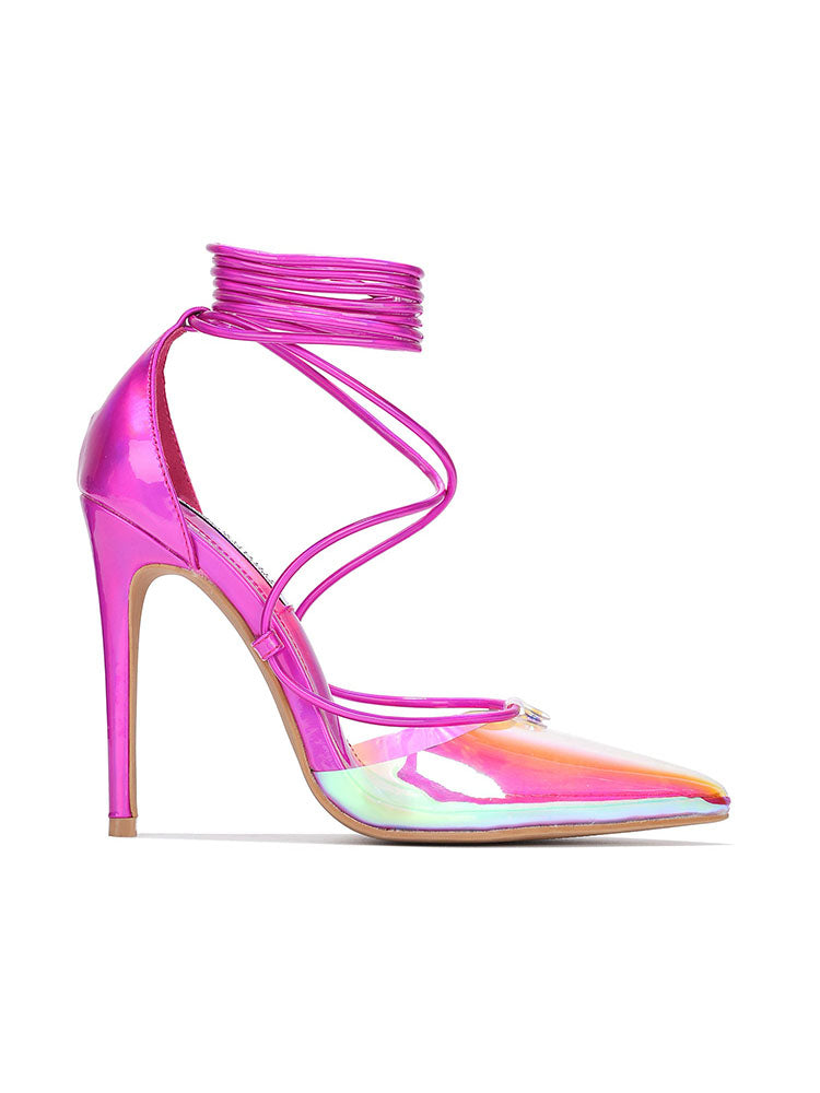 Iridescent Clear Lace-up Heels - ECHOINE