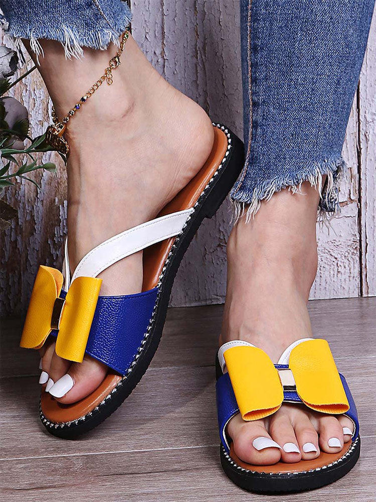 Bow Color Block Slippers - ECHOINE
